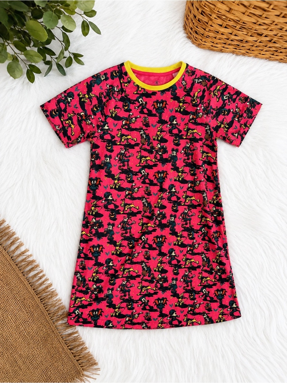 New Disney Girls' Mickey & Friends Halloween Neon Short-Sleeve Nightgown 11/12